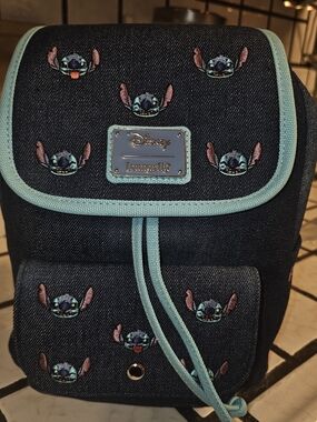 Disney Loungefly Stitch Embroidered Mini Backpack - Navy & Teal